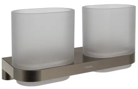 Ravak Chrome CR II 220.20GB dupla fali pohártartó üvegpohárral, szálcsiszolt grafit kivitelben.