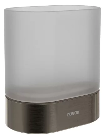 Ravak Chrome CR II 211.20GB álló pohártartó üvegpohárral, szálcsiszolt grafit kivitelben.