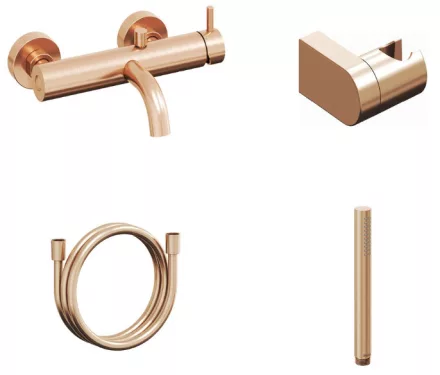 Fali kivitelű rose gold színű kádcsaptelep komplett zuhanyszettel modern fürdőszobákhoz.