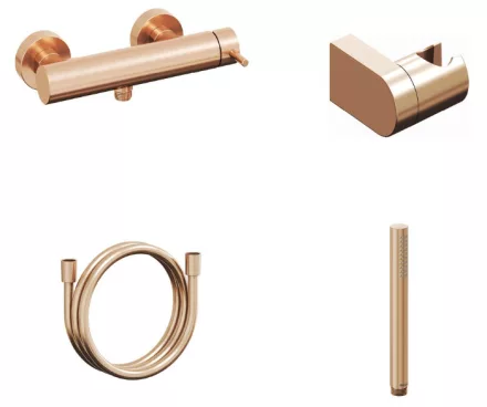 Fali kivitelű rose gold színű zuhanycsaptelep komplett zuhanyszettel modern fürdőszobákhoz.