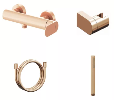 Fali kivitelű rose gold színű zuhanycsaptelep komplett zuhanyszettel modern fürdőszobákhoz.