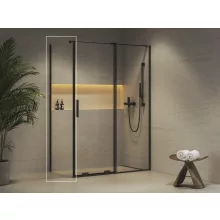 Matt fekete profilszínű fix zuhanyfal átlátszó üveggel, 90x195 cm méretben modern fürdőszobákhoz.