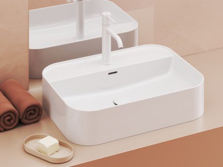 Ravak Ceramic Slim Shelf R kerámiamosdó 55x40 cm, túlfolyóval és csapfurattal, fehér XJX01155005