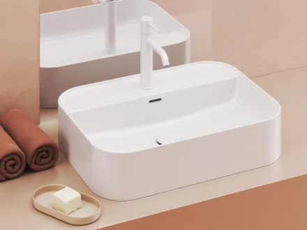 Ravak Ceramic Slim Shelf R kerámiamosdó 55x40 cm, túlfolyóval és csapfurattal, fehér XJX01155005