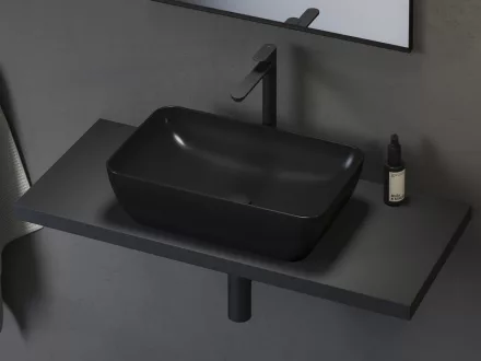 Ravak Uni 500 R Slim pultra tehető mosdó 50x31 cm, túlfolyó nélkül, fényes fekete XJX03150000