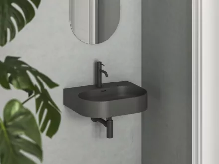 Ravak Ceramic Slim Wall O kerámia mosdó csaplyukkal és túlfolyóval 54x44 cm, antracit XJX03155002