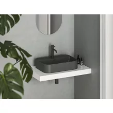   Ravak Ceramic Slim Shelf R kerámiamosdó 55x40 cm, túlfolyóval és csapfurattal, antracit XJX03155004