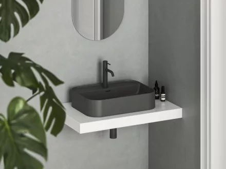 Ravak Ceramic Slim Shelf R kerámiamosdó 55x40 cm, túlfolyóval és csapfurattal, antracit XJX03155004