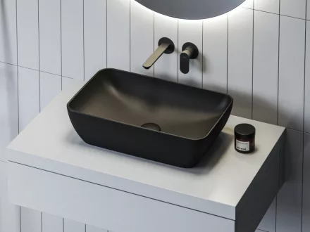 Ravak Uni 500 R Slim pultra tehető mosdó 50x31 cm, túlfolyó nélkül, matt fekete XJX0D150000