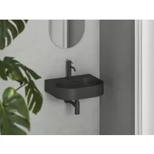   Ravak Ceramic Slim Wall O kerámia mosdó csaplyukkal és túlfolyóval 54x44 cm, matt fekete XJX0D155003