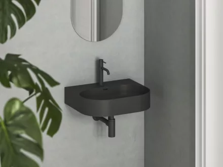 Ravak Ceramic Slim Wall O kerámia mosdó csaplyukkal és túlfolyóval 54x44 cm, matt fekete XJX0D155003
