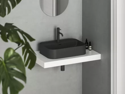 Ravak Ceramic Slim Shelf R kerámiamosdó 55x40 cm, túlfolyóval és csapfurattal, matt fekete XJX0D155004