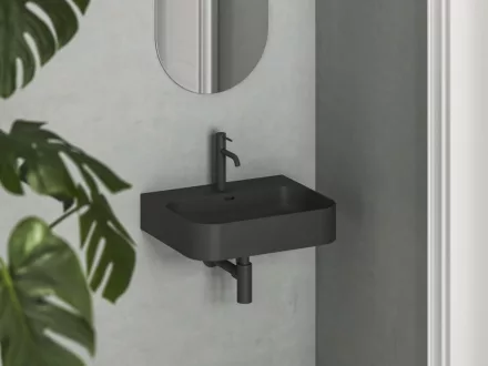 Ravak Ceramic Slim Wall R mosdó 55 csaplyukkal és túlfolyóval, matt fekete XJX0D155005