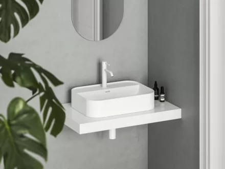 Ravak Ceramic Slim Shelf R kerámiamosdó 55x40 cm, túlfolyóval és csapfurattal, matt fehér XJX0E155005