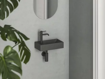 Ravak Veda Wall fali kerámia kézmosó 41x22 cm csaplyukkal, balos/antracit XJXL3240000