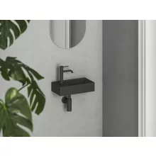   Ravak Veda Wall fali kerámia kézmosó 41x22 cm csaplyukkal, balos/matt fekete XJXLD240000