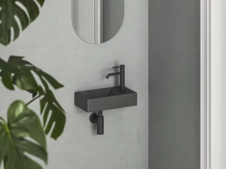 Ravak Veda Wall fali kerámia kézmosó 41x22 cm csaplyukkal, jobbos/antracit XJXP3240000