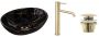 Rea Sofia pultra tehető kerámia mosdótál 41x34,5 cm leeresztővel és csapteleppel, arany/fekete KPL-09994