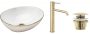 Rea Sofia pultra tehető kerámia mosdótál 41x34,5 cm csapteleppel és leeresztővel, arany/fehér KPL-10000