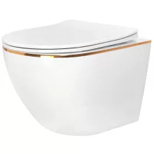   Rea Carlo Mini Rimless fali WC csésze 37x49 mélyöblítéssel, Duroplast ülőkével, fehér/arany REA-C1222