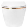 Rea Carlo Mini Rimless fali WC csésze 37x49 mélyöblítéssel, Duroplast ülőkével, fehér/arany REA-C1222