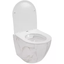   Rea Carlos Rimless fali WC csésze mélyöblítéssel 37x49,5 cm ülőkével, fehér kőminta REA-C6385