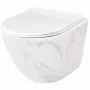 Rea Carlos Rimless fali WC csésze mélyöblítéssel 37x49,5 cm ülőkével, fehér kőminta REA-C6385