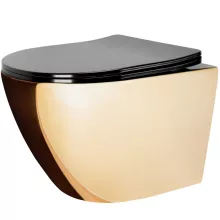   Rea Carlo Rimless fali WC csésze mélyöblítéssel 49,5x37 cm ülőkével, arany/fekete REA-C8990