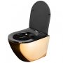 Rea Carlo Rimless fali WC csésze mélyöblítéssel 49,5x37 cm ülőkével, arany/fekete REA-C8990