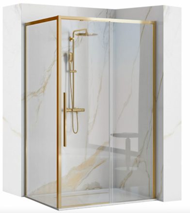 Rea Solar tolóajtós zuhanykabin 90x195 cm átlátszó üveggel, világos arany profil REA-K4900