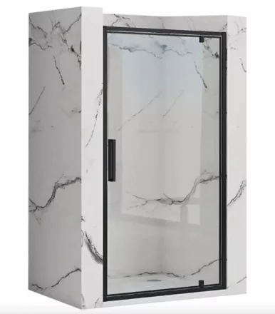 Rea Rapid Swing kifelé nyíló zuhanyajtó 90x195 cm, átlátszó üveggel, fekete profil REA-K6409