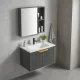 Rea Mario 60 fali fürdőszobabútor szett mosdóval és tükörrel barázdált felülettel, szürke kivitelben