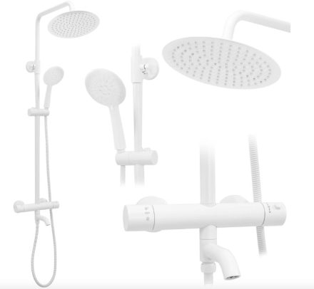 Rea Lungo falon kívüli zuhanyrendszer termosztátos csapteleppel és kádkifolyóval, fehér REA-P6608