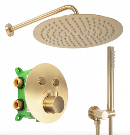 Rea Lungo Miler rejtett zuhanyrendszer termosztatikus fejjel és zuhanyszettel, csiszolt arany REA-P6716