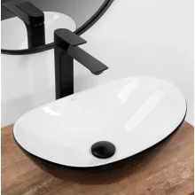   Rea Royal Mini pultra tehető kerámia mosdó 47x30 cm, fényes fekete/fehér REA-U0538