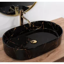   Rea Nadia pultra tehető kerámia mosdótál 61x39 cm, fényes fekete/kőhatás REA-U0539