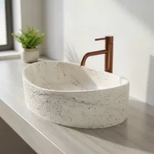 Rea Dream pultra ültethető kompozitkő mosdótál 49x37 cm, matt fehér/bézs kőhatás