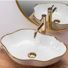   Rea Pearl pultra ültethető kerámia mosdótál 51,5x37,5 cm, fehér/arany REA-U0696