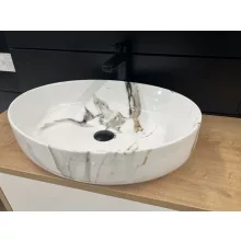   Rea Queen Carrara pultra tehető kerámia mosdótál 55x41,5 cm, fehér kőminta REA-U1232