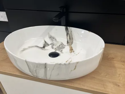 Rea Queen Carrara pultra tehető kerámia mosdótál 55x41,5 cm, fehér kőminta REA-U1232