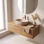 Rea Focus pultra ültethető kerámia mosdótál 48x35 cm, matt bézs kőhatás