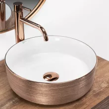   Rea Sami pultra tehető kerámia mosdó 36 cm,  fényes fehér/ szálcsiszolt rose gold REA-U3303