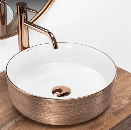 Rea Sami pultra tehető kerámia mosdó 36 cm,  fényes fehér/ szálcsiszolt rose gold REA-U3303