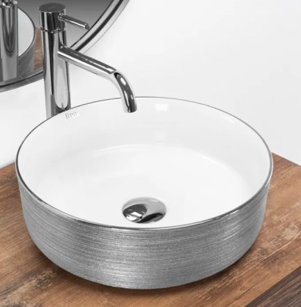 Rea Sami pultra tehető kerámia mosdó 36 cm, fényes fehér/szálcsiszolt ezüst REA-U3304