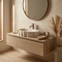 Rea Aurelia Reno pultra ültethető kerámia mosdó 62x38 cm hullámos felülettel, matt bézs kőhatás REA-U3505
