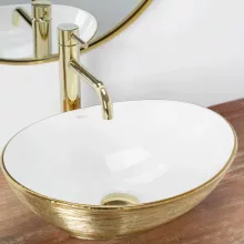   Rea Sofia pultra ültethető kerámia mosdótál 41x34,5 cm, fehér/arany REA-U3697
