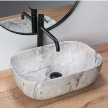   Rea Livia pultra tehető kerámia mosdótál 46,5x33,5 cm, szürke kőutánzat REA-U3800