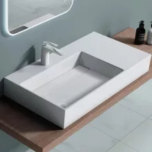   Rea Archi 75 Öntöttt márvány mosdó 75x43 cm nyitott csaplyukkal, fehér REA-U4300