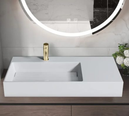 Rea Archi Öntöttt márvány mosdó 90x48 cm nyitott csaplyukkal, fehér REA-U4301