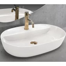   Rea Aura pultra tehető kerámia mosdótál 61x41 cm, fényes ekrü REA-U4589